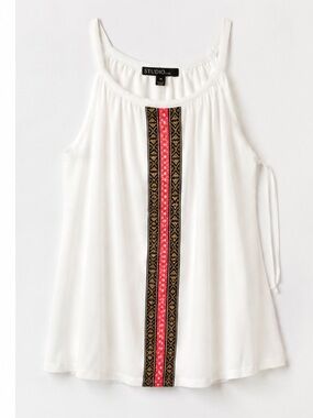 Studio by JPR White Tank Top with Embroidered Center Stripe